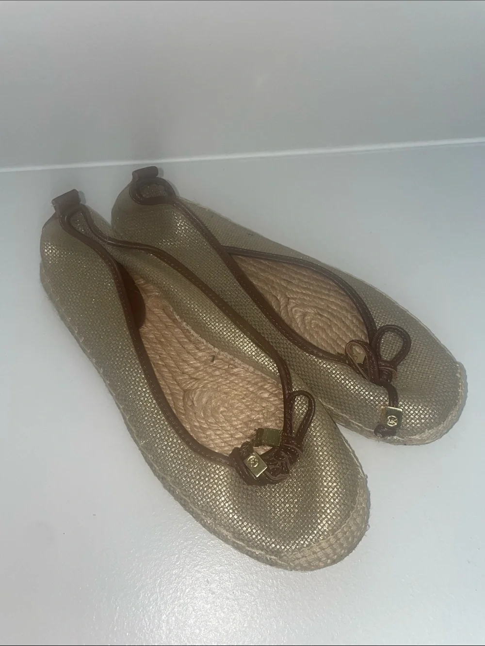 Michael Kors Metallic Gold Ballet Flats with Brown Trim